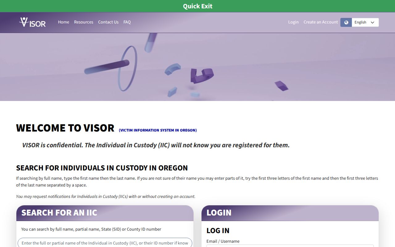 Oregon VISOR custody search and notification service