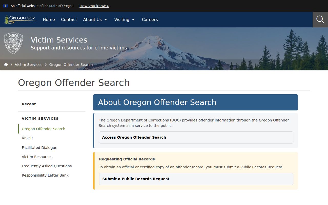 Deschutes County criminal history Oregon Offender Search page