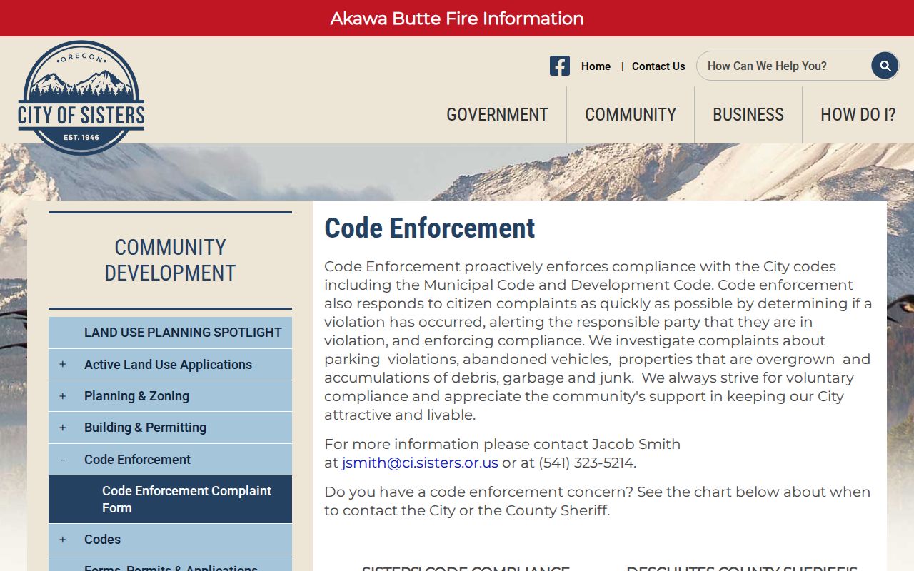 Sisters criminal records code enforcement responsibilities page