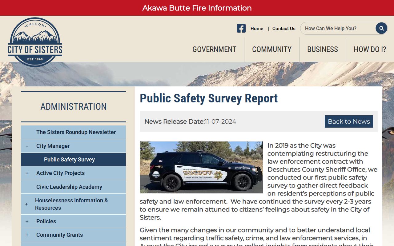 Sisters criminal history public safety survey report